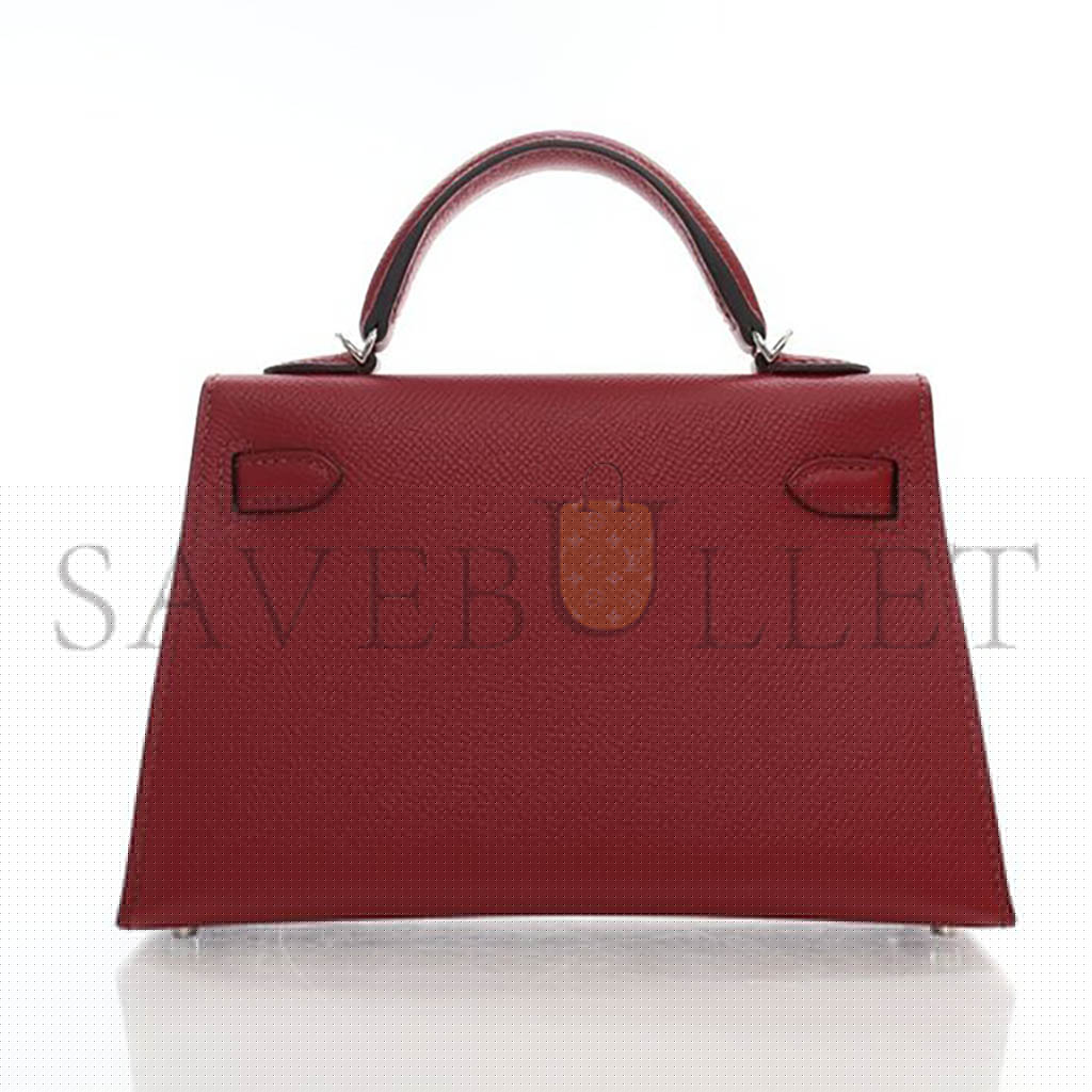 HERMÈS MASTER  MINI KELLY II EPSOM BURGUNDY SILVER BUCKLE (19*12*5.5cm)